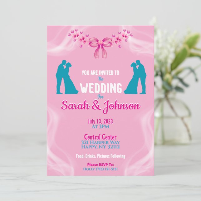 Convite Elegant Pink Wedding Invitation (Em pé/Frente)