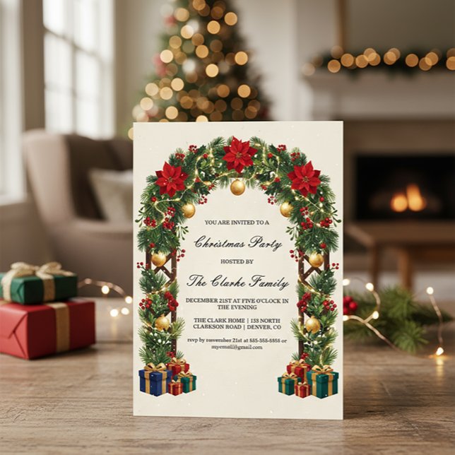 Convite Elegant Poinsettia Christmas Trellis Party Design (Criador carregado)
