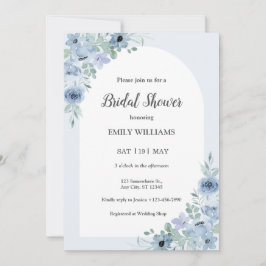 Convite Elegant Powder Blue Flowers Bridal Shower