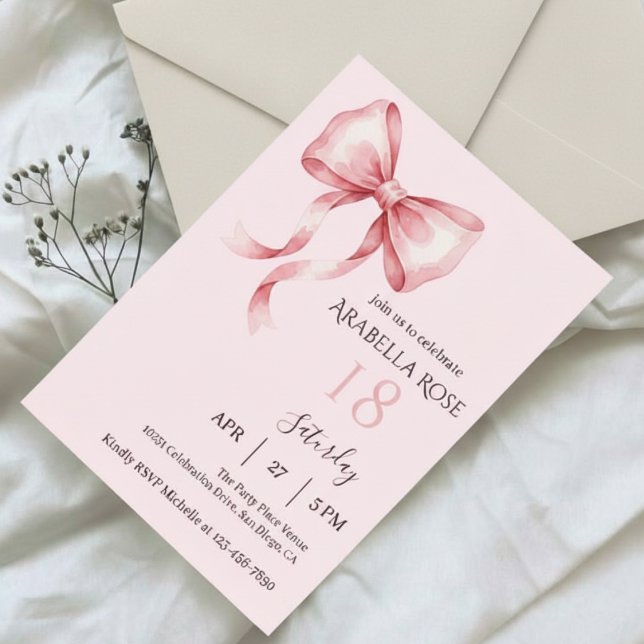 Convite Elegant Preppy Coquette Bow Birthday Party (Criador carregado)