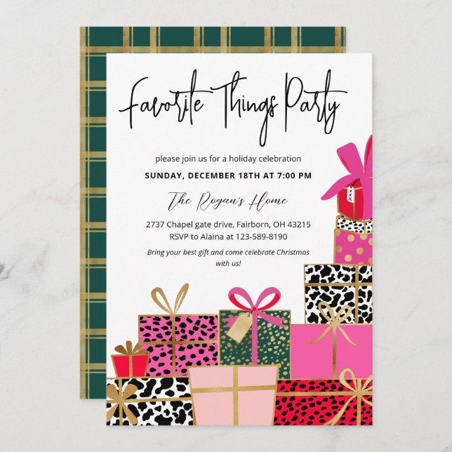 Convite Elegant Presents Favorite Things Party Holiday  (Frente/Verso)