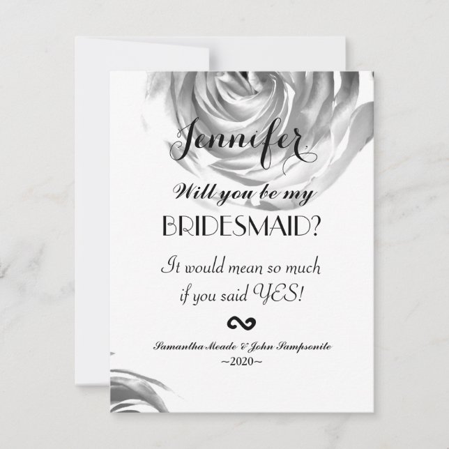 Convite Elegant Pretty Black and White Rose Print (Frente)