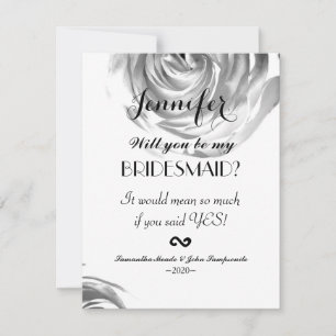 Convite Elegant Pretty Black and White Rose Print