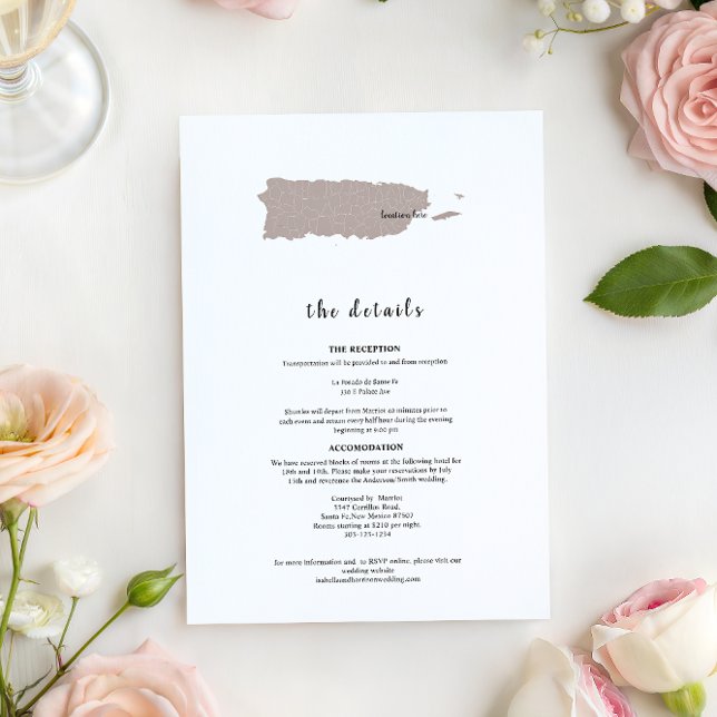 Convite ELEGANT Puerto Rico Wedding Invitation Details (Criador carregado)