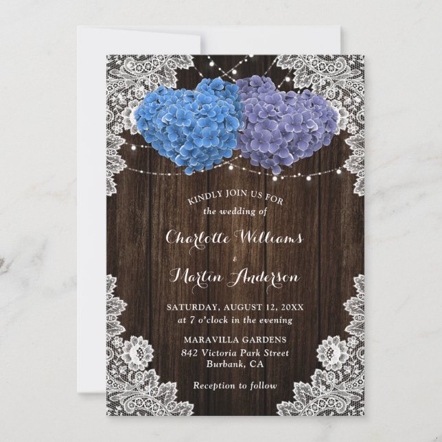 Convite Elegant Purple Blue Rustic Floral Wedding (Frente)