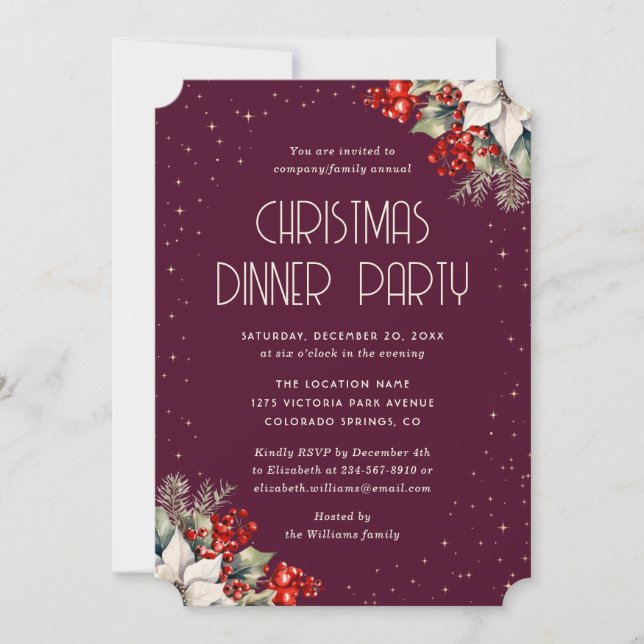 Convite Elegant Purple Botanical Christmas Holiday Party (Frente)