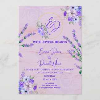 Convite Elegant Purple Botanical Wedding Invitation