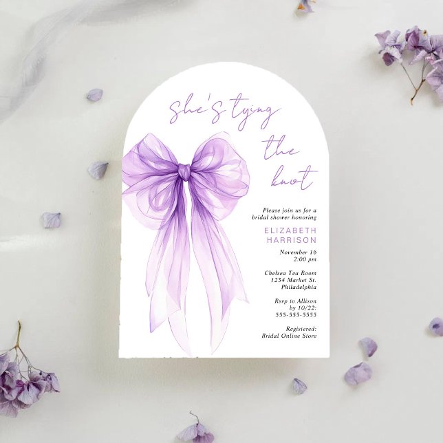 Convite Elegant Purple Bow Watercolor Arch Bridal Shower (Elegant Purple Bow Watercolor Arch Bridal Shower Invitation)