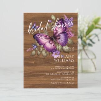 Convite Elegant Purple Butterfly Bridal Shower Invitation