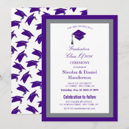 Convite Elegant purple caps graduation ceremony invitation
