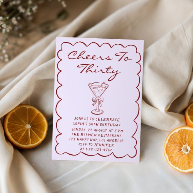 Convite Elegant Purple Cheers to Thirty Cocktail Birthday (Criador carregado)