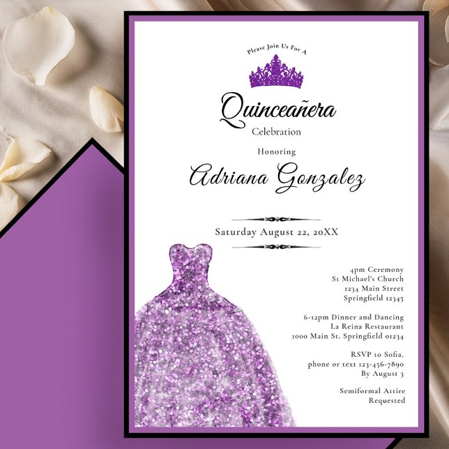 Convite Elegant Purple Dress 15th Birthday Quinceanera (Criador carregado)