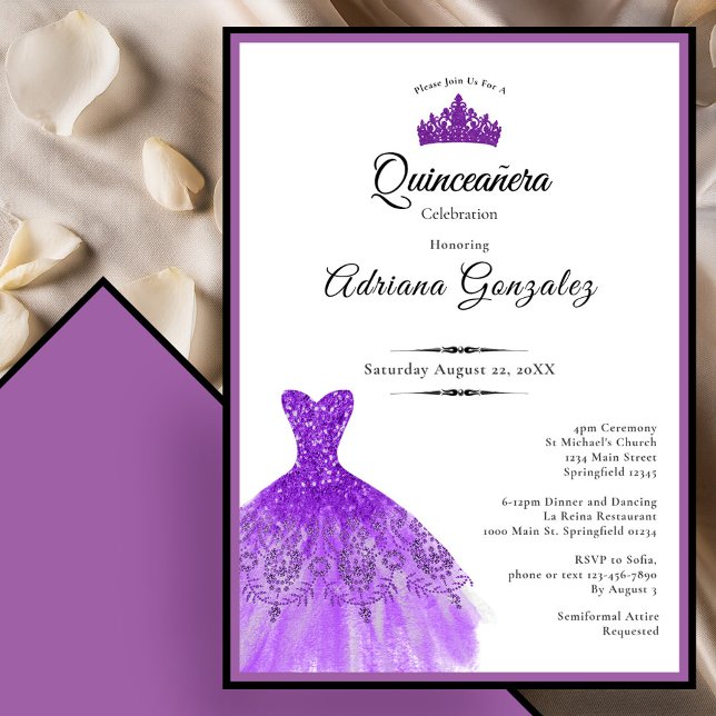 Convite Elegant Purple Dress 15th Birthday Quinceanera (Criador carregado)