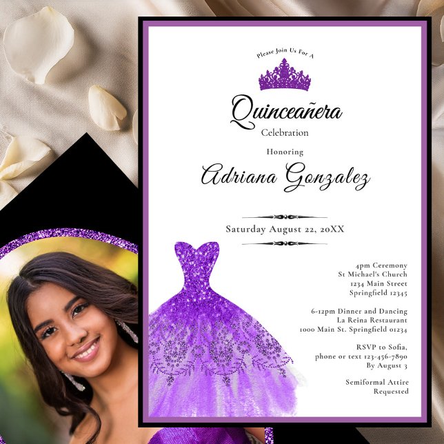Convite Elegant Purple Dress 15th Birthday Quinceanera (Criador carregado)