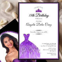 Convite Elegant purple dress 18th birthday debut