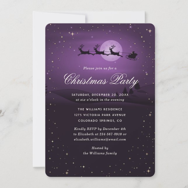 Convite Elegant Purple Festive Christmas Party (Frente)
