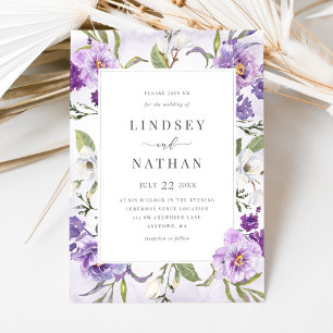 Convite Elegant Purple Floral Botanical Wedding