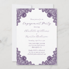 Convite Elegant Purple Floral Lace Rustic Engagement Party