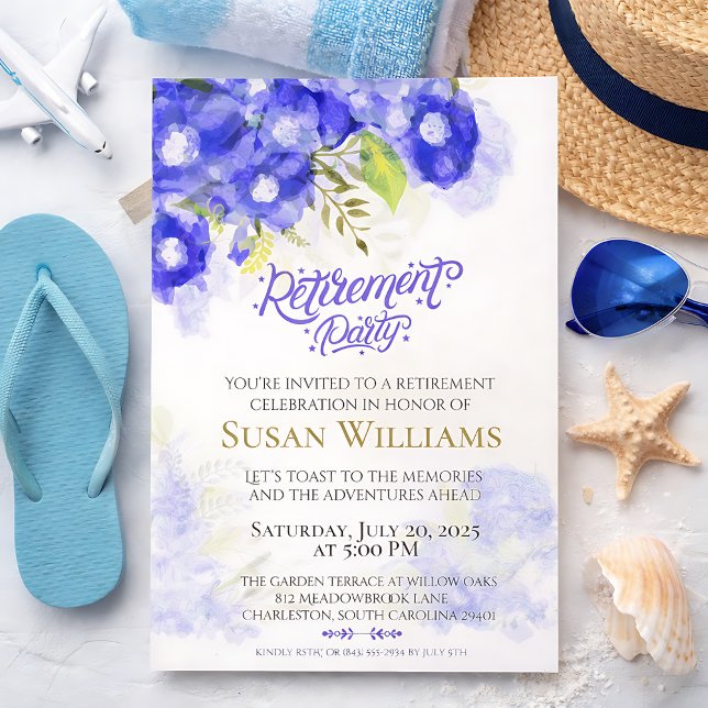 Convite Elegant Purple Floral Retirement Celebration (Elegant Purple Floral Retirement Celebration Invitation)