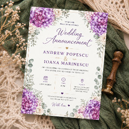 Convite Elegant Purple Floral Watercolor Hydrangea