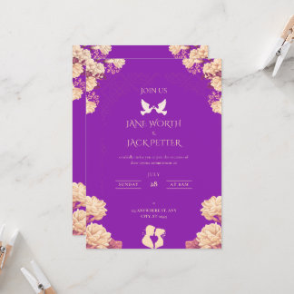 Convite Elegant Purple Floral Wedding Invitation with Dove