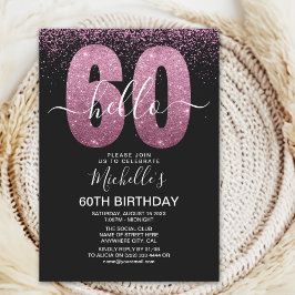 Convite Elegant Purple Glitter "Hello 60" Birthday