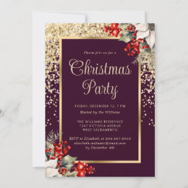 Convite Elegant Purple Gold Botanical Christmas Party