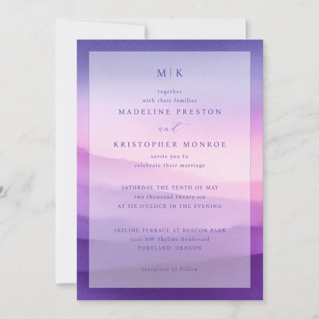 Convite Elegant Purple Gradient Wedding Invitation (Frente)