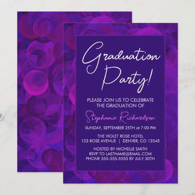 Convite Elegant Purple Graduation Party Invitation (Frente/Verso)