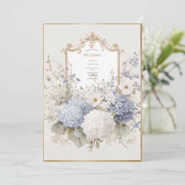 Convite Elegant Purple Hydrangeas Vintage Wedding (Em pé/Frente)