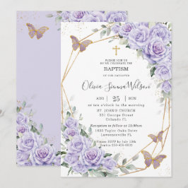 Convite Elegant Purple Lavender Floral Baptism Christening