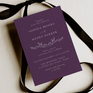 Convite Elegant Purple Modern Line Art Wedding 