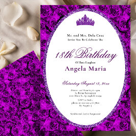 Convite Elegant Purple Roses Floral 18th Birthday Debut