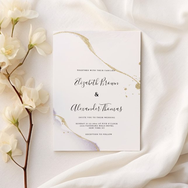 Convite Elegant purple watercolor gold glitter wedding  (Elegant purple watercolor gold glitter wedding)