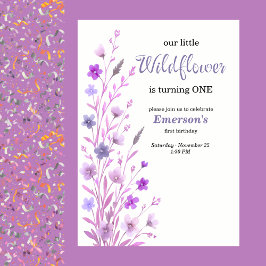 Convite Elegant Purple Wildflower 1st Birthday Party