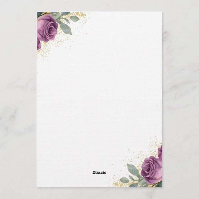 Convite 👉 Elegant Purple Wisteria & Gold Floral Wedding I (Verso)