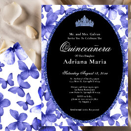 Convite Elegant Quinceanera Invitation Blue Butterflies