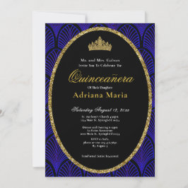 Convite Elegant Quinceanera Invitation Gold Blue Art Deco