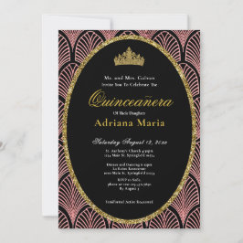 Convite Elegant Quinceanera Invitation Pink Art Deco