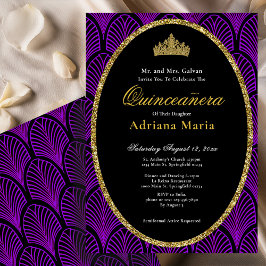 Convite Elegant Quinceanera Invitation Purple Art Deco