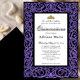 Convite Elegant Quinceanera Invitation Purple Scrollwork