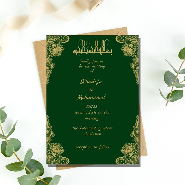 Convite ELEGANT red and gold ISLAMIC WEDDING Invitati (Criador carregado)