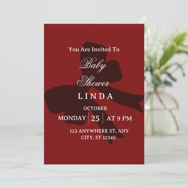 Convite Elegant Red Baby Shower Invitation  (Em pé/Frente)