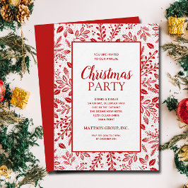 Convite Elegant Red Botanicals Christmas Party