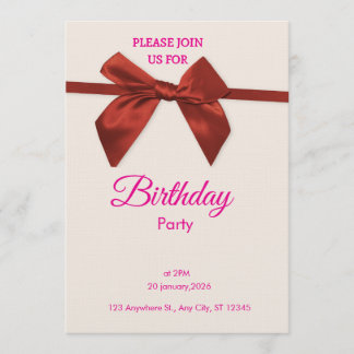 Convite Elegant Red Bow Birthday Invitation 