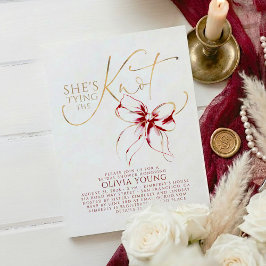 Convite Elegant Red Bow She's Tying The Knot Bridal Shower