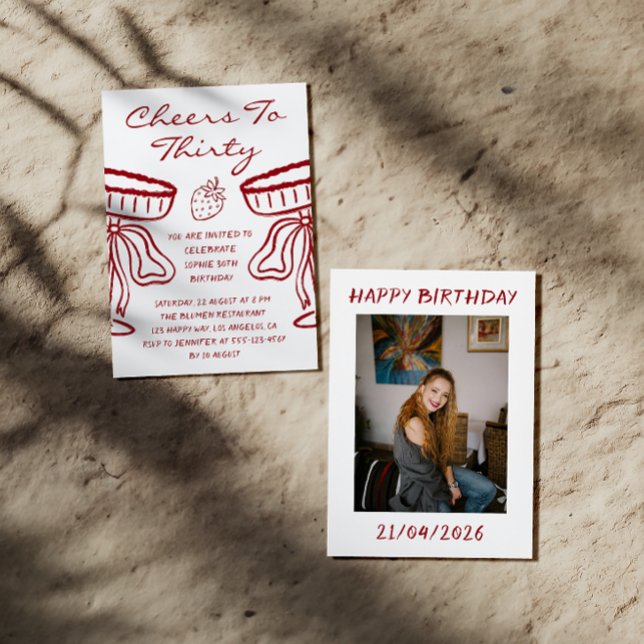 Convite Elegant Red Cheers to Thirty Cocktail 30 Birthday (Criador carregado)