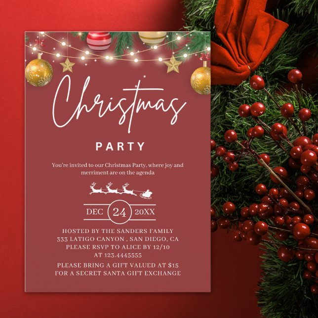 Convite Elegant Red Christmas Party Invitation (Criador carregado)
