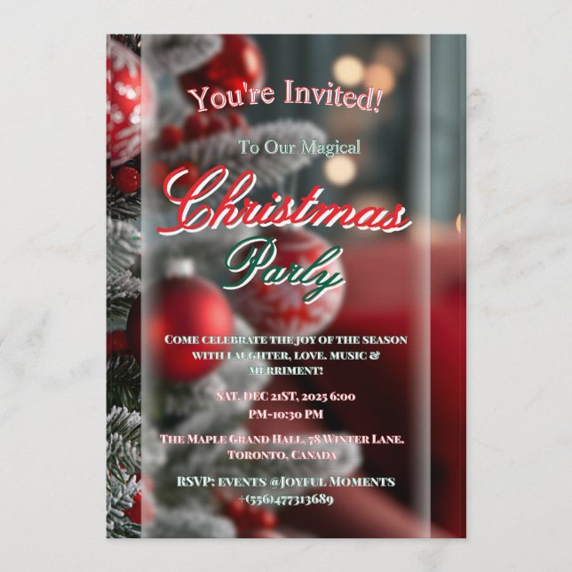 Convite Elegant Red Christmas Party Invitation (Frente)