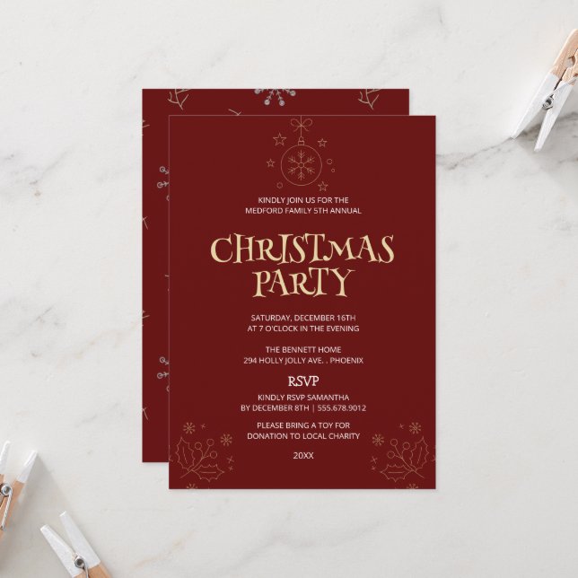 Convite Elegant Red Christmas Party Invite (Frente/Verso In Situ)